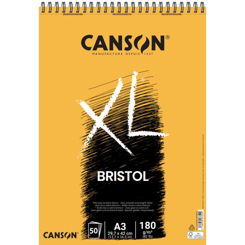 CANSON bloc à croquis XL Bristol, A3, spirale, 50 feuilles